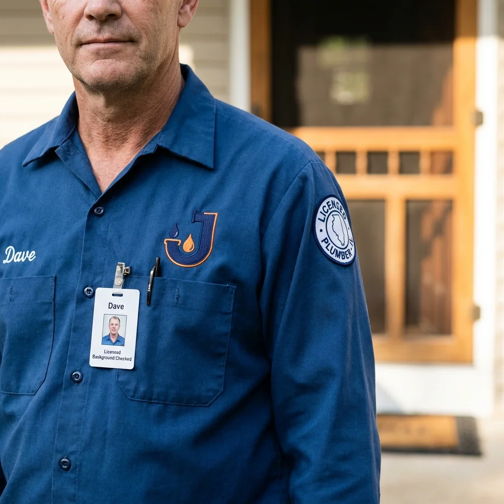 Licensed plumber showing ID badge in Laverne, OK