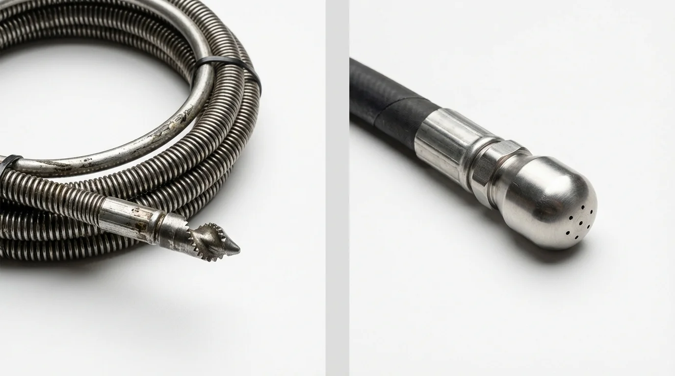 Drain snake cable and hydro jetting nozzle used for drain cleaning in Laverne, OK