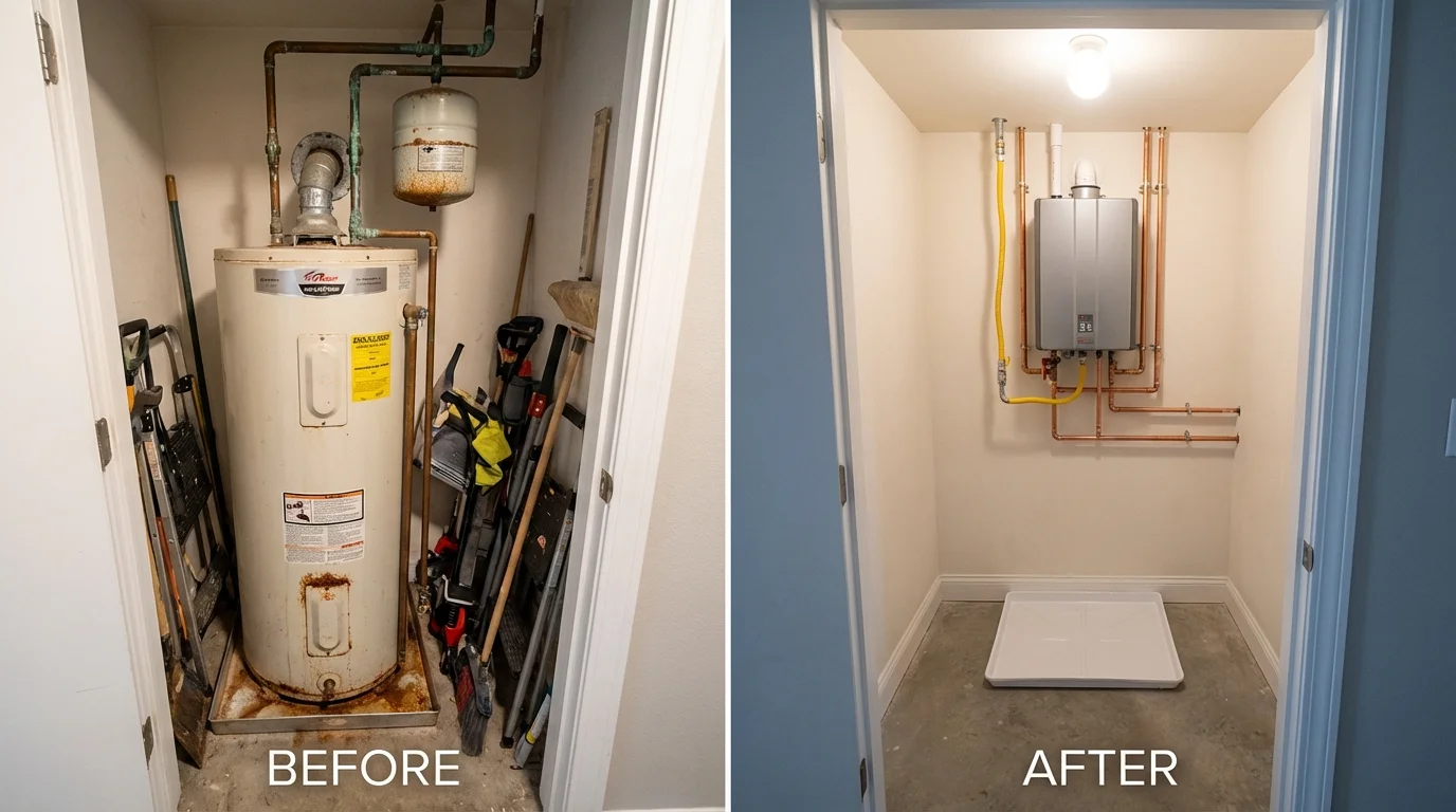 Tank water heater versus wall-mounted tankless unit comparison for Laverne, OK homeowners