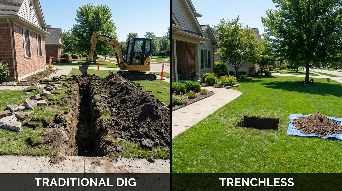 Trenchless sewer repair with minimal yard damage versus traditional excavation in Laverne, OK
